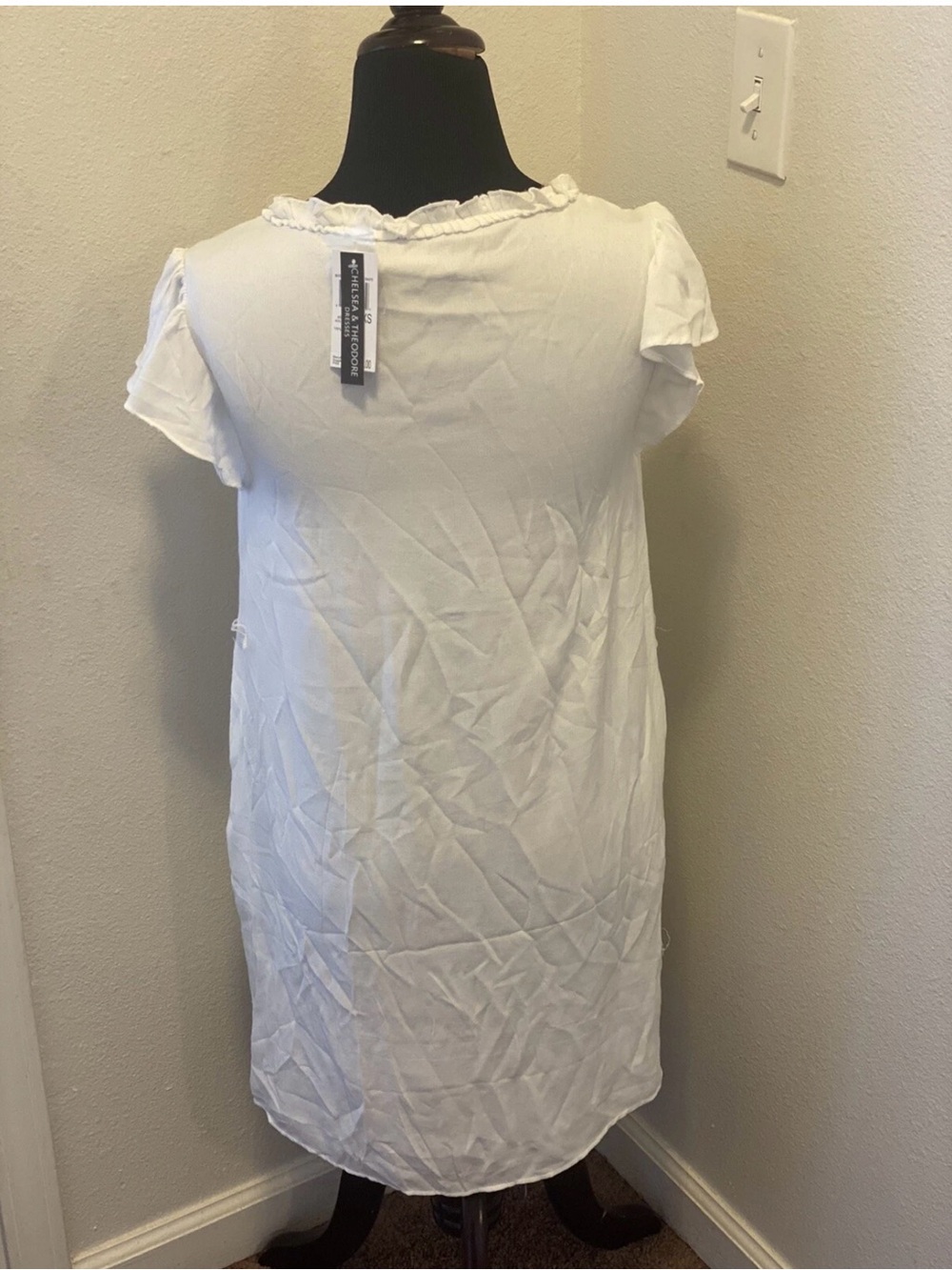Chelsea & Theodore White Flutter Sleeve Mini Dress Cotton Size XS NEW $88 - Picture 4 of 6